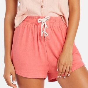 NWT Volcom Lived In Lounge Fleece Lace Up Shorts in Electric Coral